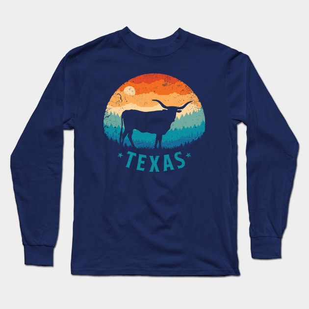 Texas Longhorn Retro Sunset Long Sleeve T-Shirt by TigerTom